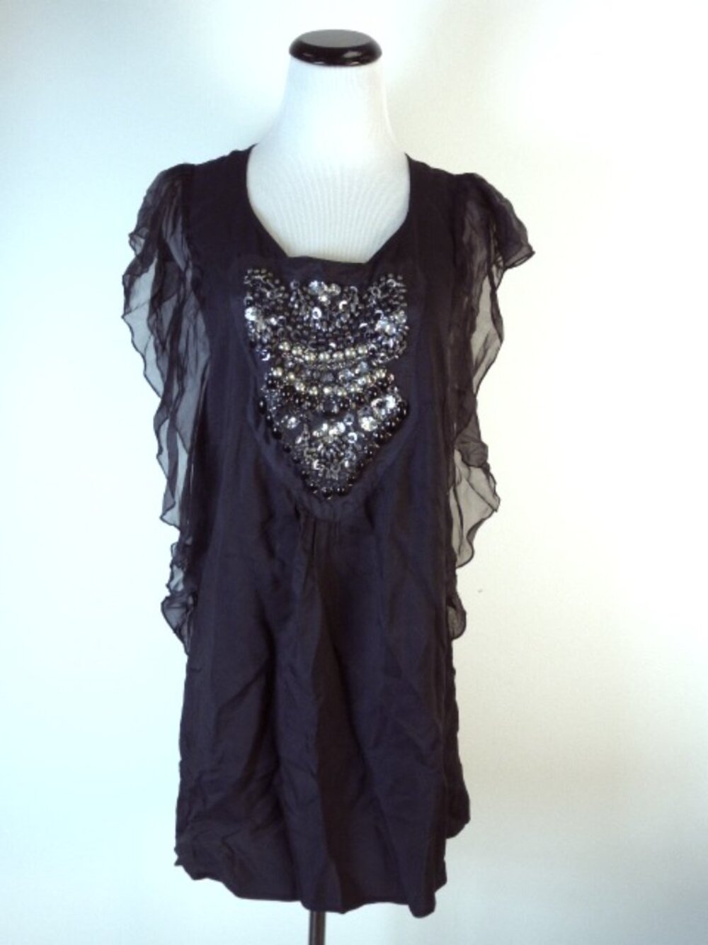 CUSTO BARCELONA LUX RUFFLE SILK BEADED tunic top S